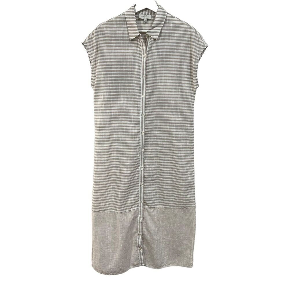Lucky Brand Size S Dress Button Down Maxi Shirt‎ Striped Lightweight Cap Sleeve